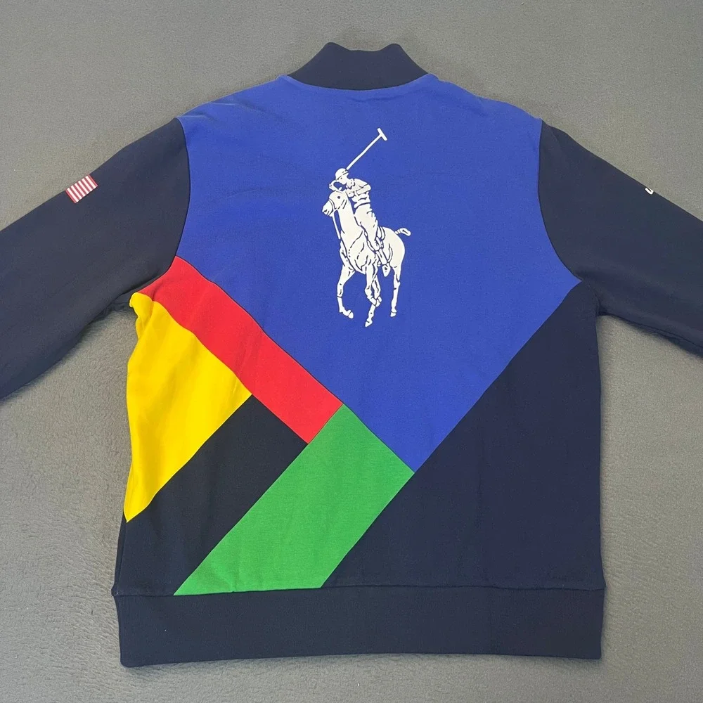 Polo Ralph Lauren Mens Large US Open Big Pony Colorblock Zip‎ Track Jacket Flag